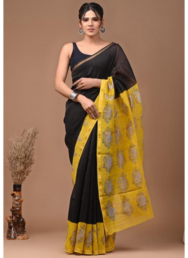 Chanderi Silk Black Traditional Wear Printed Saree